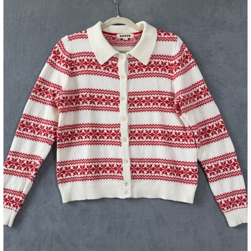 Boden Edie Fair Isle Knitted Women's Cardigan Sweater Medium Holidays Christmas